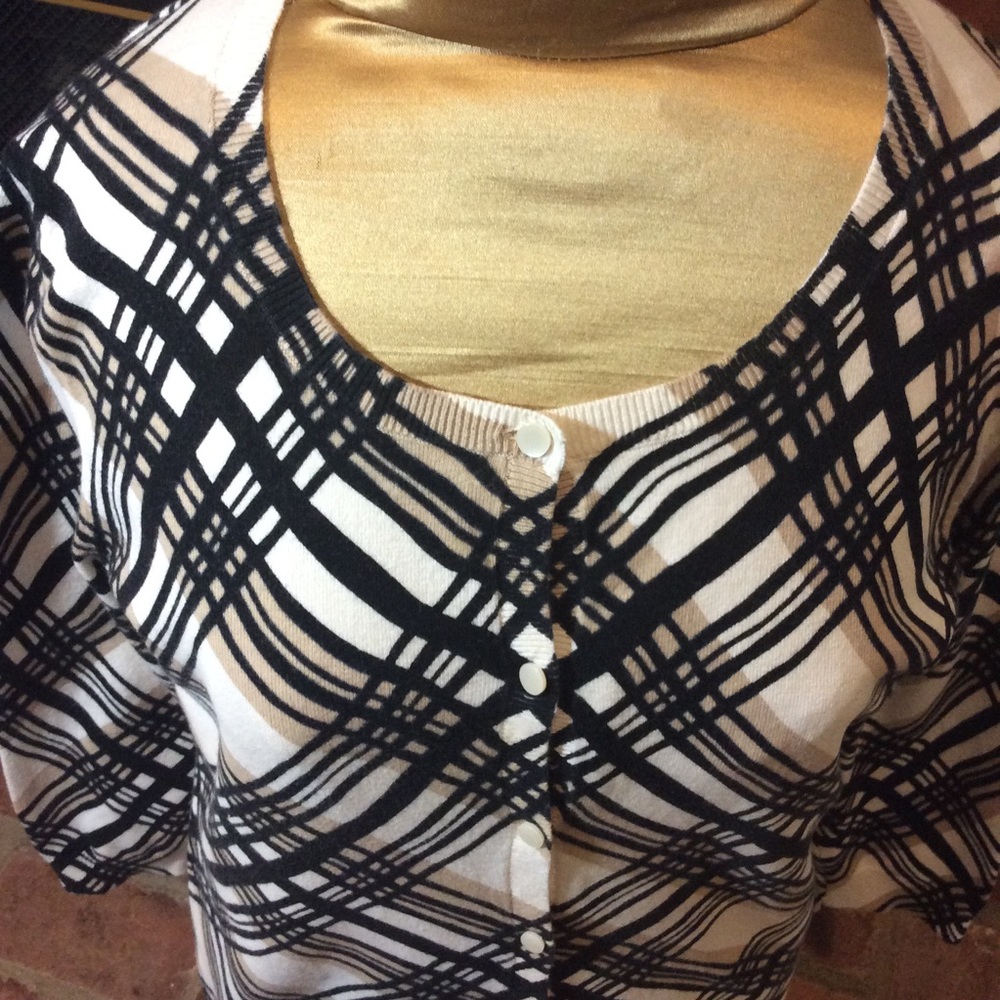 Talbots Check Print Button Up Cardigan Sweater Top - image 2